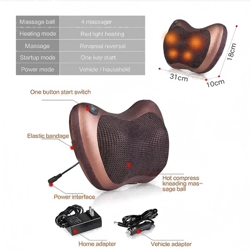Neck and Back Massager Pillow with 3D Kneading and Heating