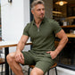 📢📢50% OFF !! ⏰ Summer Casual Zip-Neck Shirt & Shorts Set – Breathable, stylish & perfect for hot days – lightweight 2-piece comfort 🩳