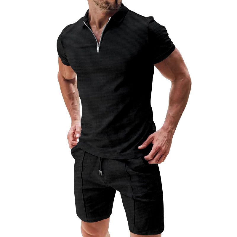 📢📢50% OFF !! ⏰ Summer Casual Zip-Neck Shirt & Shorts Set – Breathable, stylish & perfect for hot days – lightweight 2-piece comfort 🩳