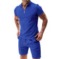 📢📢50% OFF !! ⏰ Summer Casual Zip-Neck Shirt & Shorts Set – Breathable, stylish & perfect for hot days – lightweight 2-piece comfort 🩳