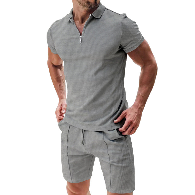 📢📢50% OFF !! ⏰ Summer Casual Zip-Neck Shirt & Shorts Set – Breathable, stylish & perfect for hot days – lightweight 2-piece comfort 🩳