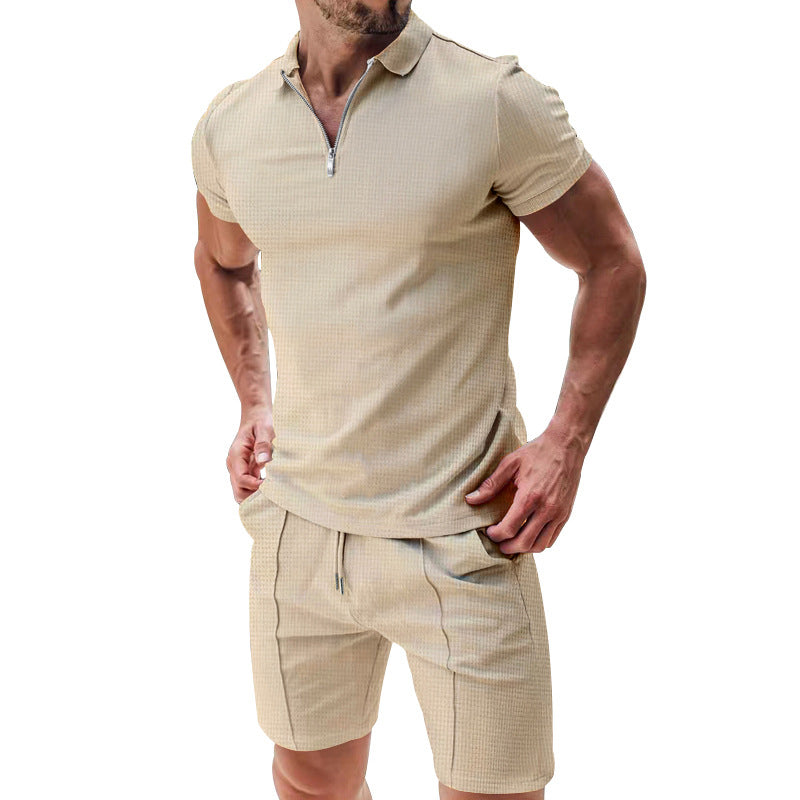 📢📢50% OFF !! ⏰ Summer Casual Zip-Neck Shirt & Shorts Set – Breathable, stylish & perfect for hot days – lightweight 2-piece comfort 🩳