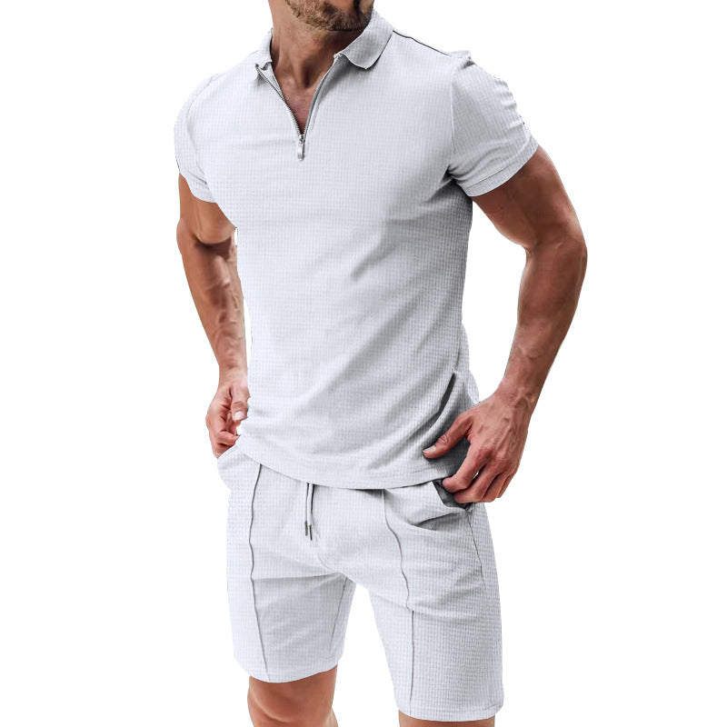 📢📢50% OFF !! ⏰ Summer Casual Zip-Neck Shirt & Shorts Set – Breathable, stylish & perfect for hot days – lightweight 2-piece comfort 🩳
