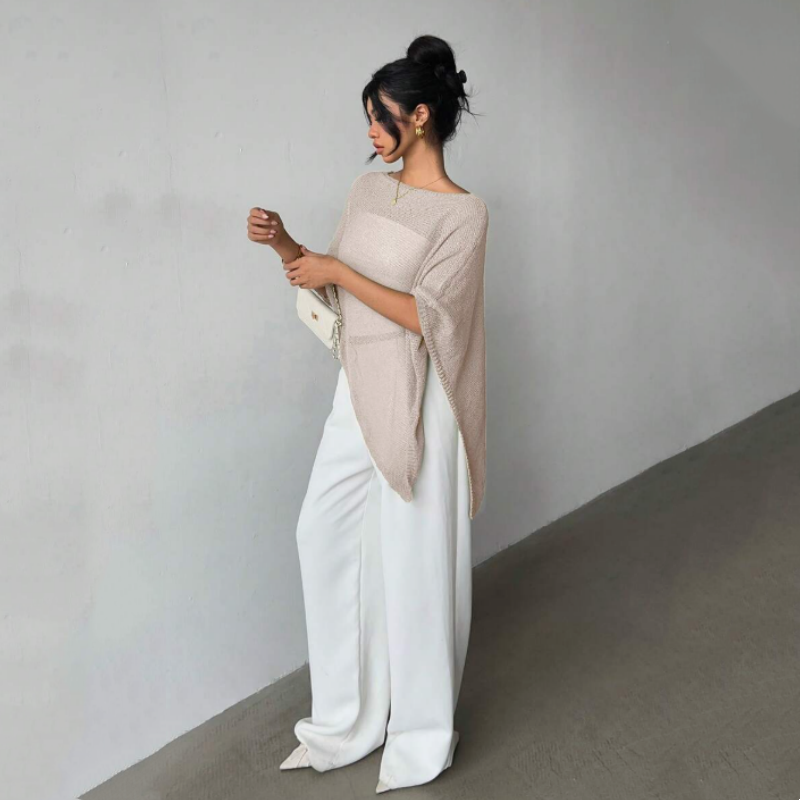 Women's Asymmetrical Cowl Neck Poncho Top
