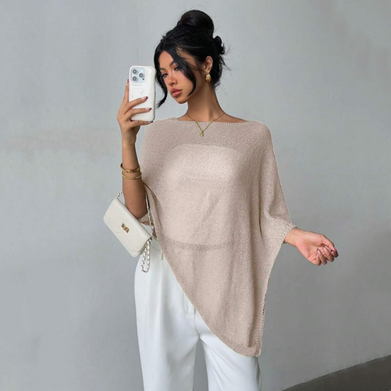 Women's Asymmetrical Cowl Neck Poncho Top