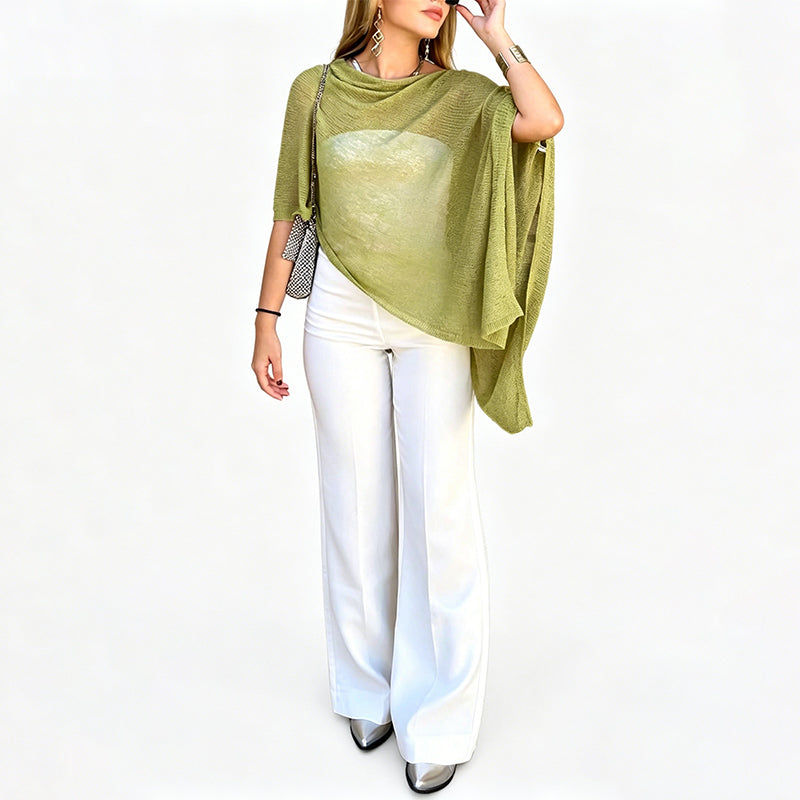 Women's Asymmetrical Cowl Neck Poncho Top