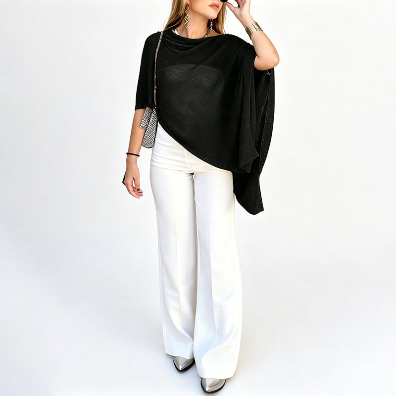 Women's Asymmetrical Cowl Neck Poncho Top