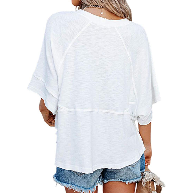 ☀️2026 HOT SALE 50% OFF💃🌸Women's Solid Color Splicing Loose Five Points Flare Sleeve T-Shirt