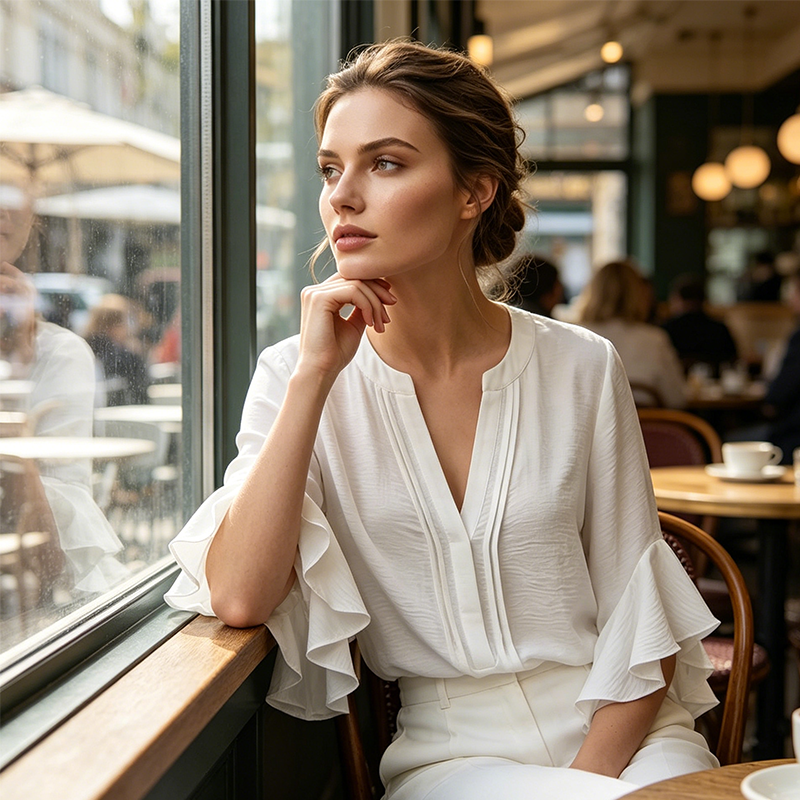 🌸 LIMITED-TIME 50% OFF! ✨ V-Neck Ruffled Sleeve Top – Flowy, Lightweight, Elegant Casual Blouse for Women 🌿
