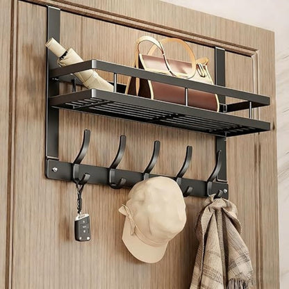 🪄50% OFF! ✨ Over The Door Hooks with Basket – Heavy-Duty, Tool-Free, 50lb Capacity 🪣