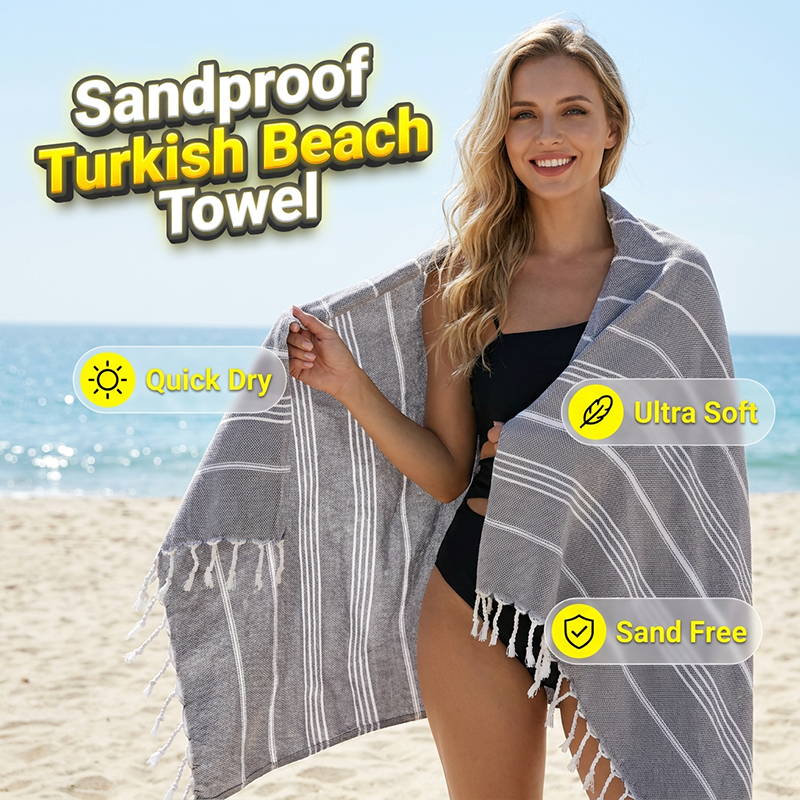 Cotton Blend Striped Tassel Beach Towel