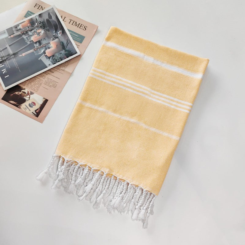Cotton Blend Striped Tassel Beach Towel