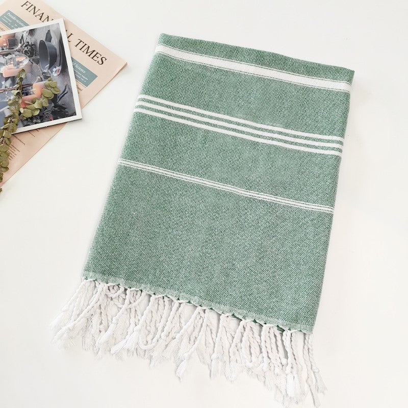 Cotton Blend Striped Tassel Beach Towel