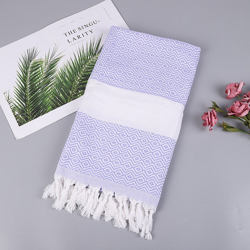 Cotton Blend Striped Tassel Beach Towel