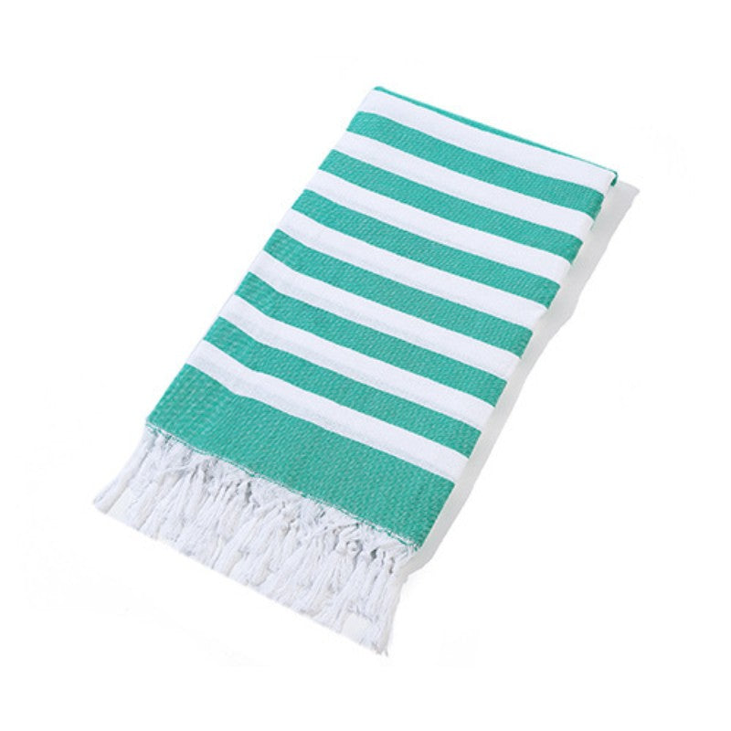 Cotton Blend Striped Tassel Beach Towel