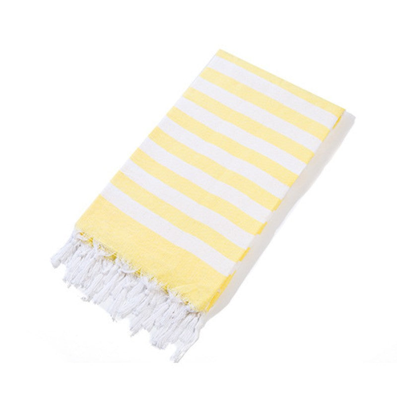 Cotton Blend Striped Tassel Beach Towel