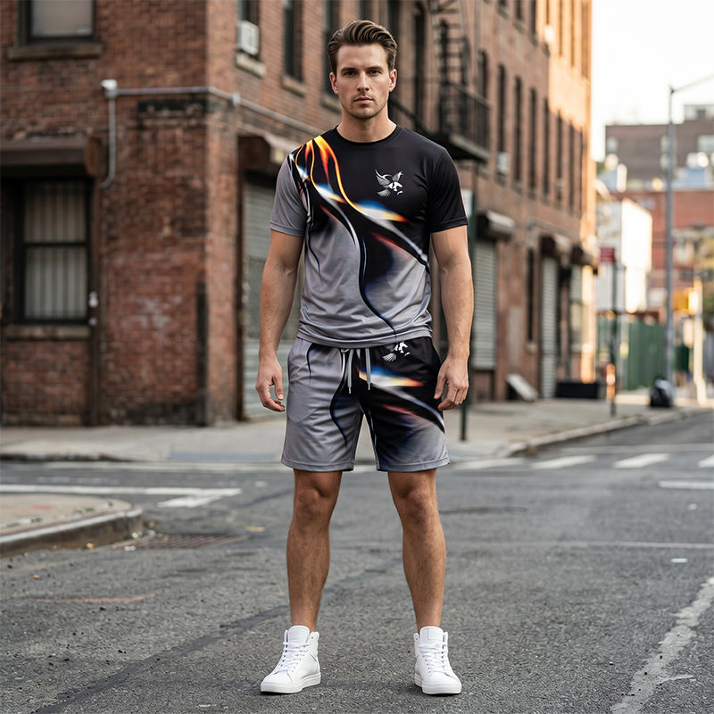 👕40% OFF!🍃Men's Abstract Print T-Shirt and Shorts Set