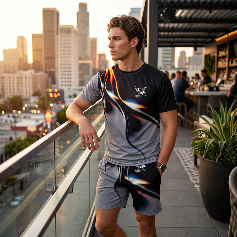 👕40% OFF!🍃Men's Abstract Print T-Shirt and Shorts Set