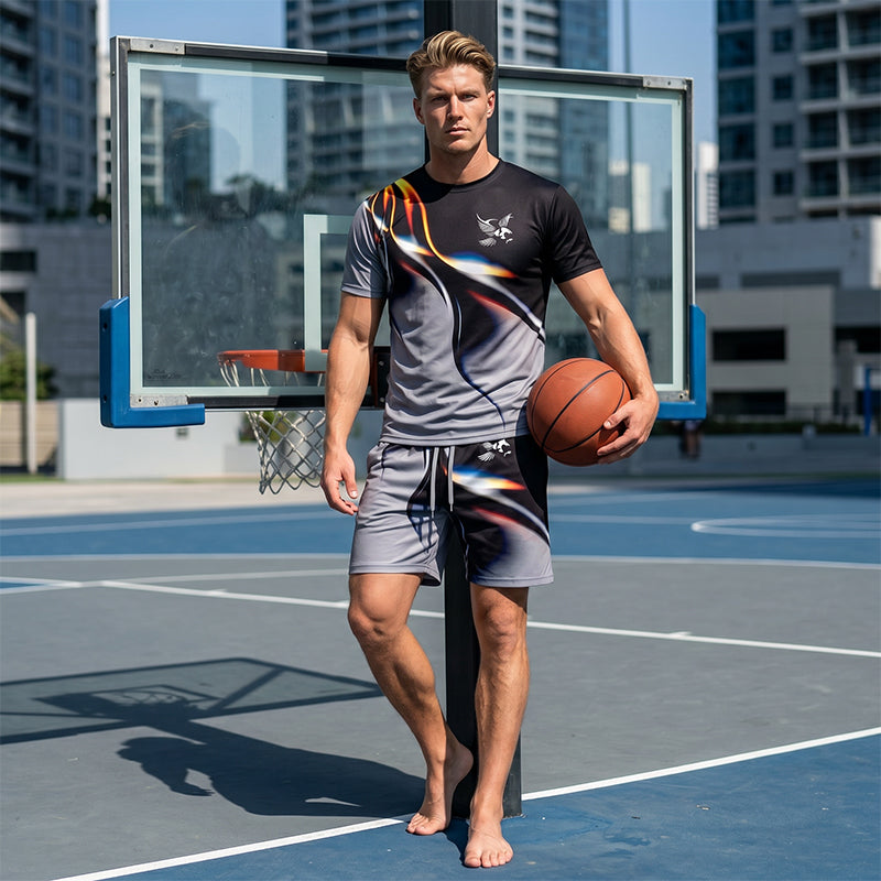 👕40% OFF!🍃Men's Abstract Print T-Shirt and Shorts Set