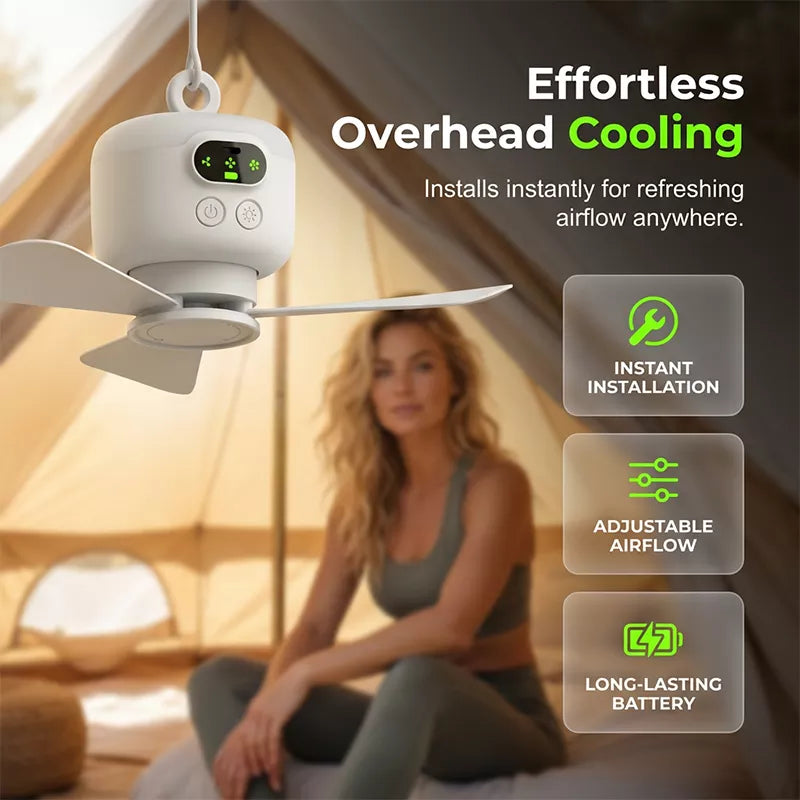 Rechargeable Ceiling Fan with LED Lights 🌬️ Cordless, Portable & Perfect for Any Room ✨