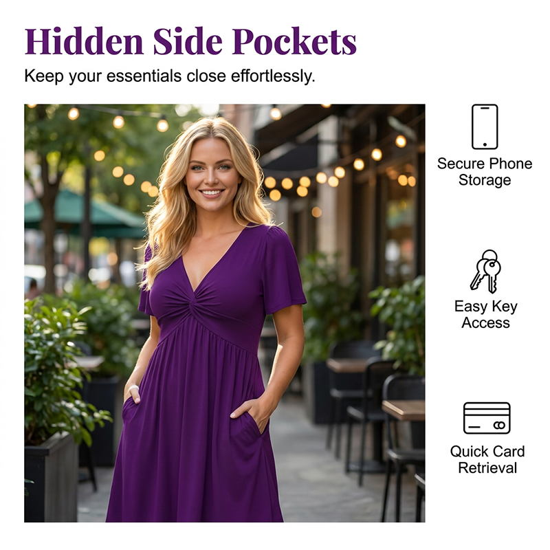 🌊SUMMER HOT SALE 50% OFF!✨Twisted V-Neck Midi Dress – Effortlessly Elegant with Functional Pockets 🌸
