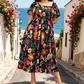 ⏰Summer Hot Sale 70% OFF💃Floral Smocked Square Neck Midi Dress with Pockets