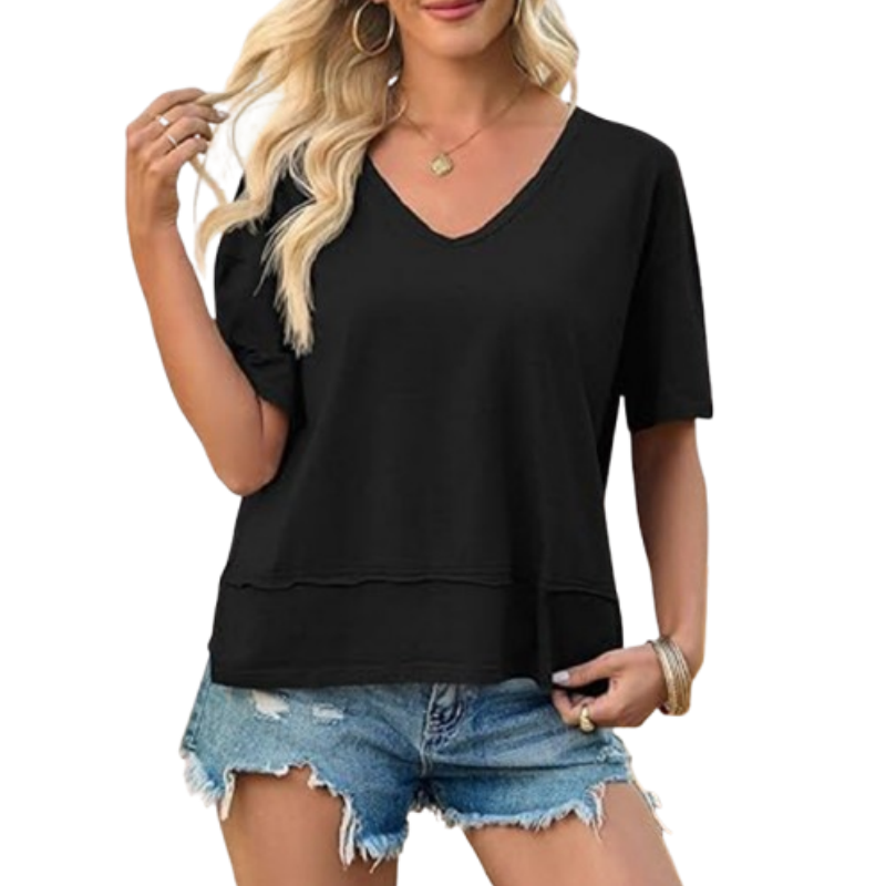 🏖️Summer Cool Deal: ONLY ￡12.99!💃Women's Half Sleeve V-Neck Top with Patchwork Hem