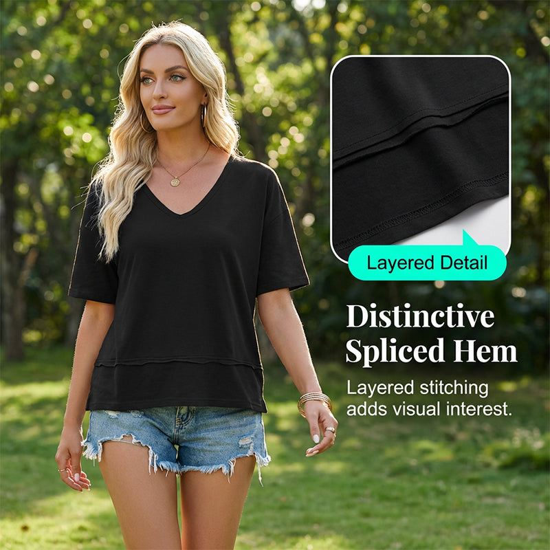 🏖️Summer Cool Deal: ONLY ￡12.99!💃Women's Half Sleeve V-Neck Top with Patchwork Hem