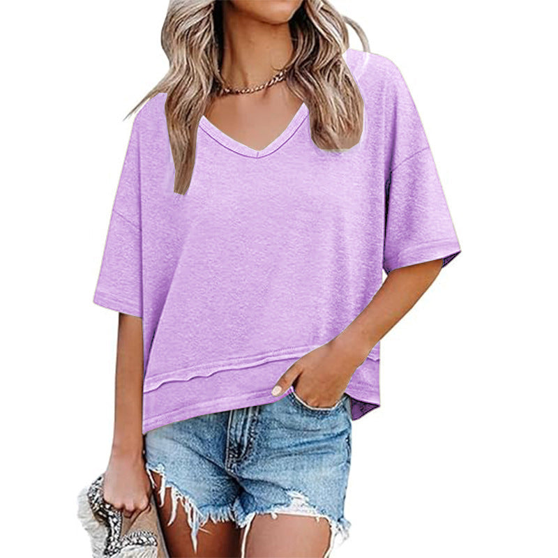 🏖️Summer Cool Deal: ONLY ￡12.99!💃Women's Half Sleeve V-Neck Top with Patchwork Hem