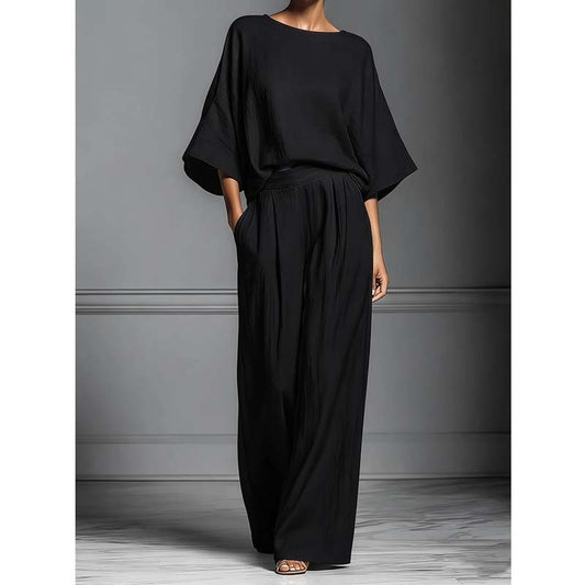 🌸 50% OFF NOW! 🌸 Women's Two-Piece Loose Fit Top & Wide-Leg Trousers Set – Relaxed, Breathable & Effortlessly Chic ✨
