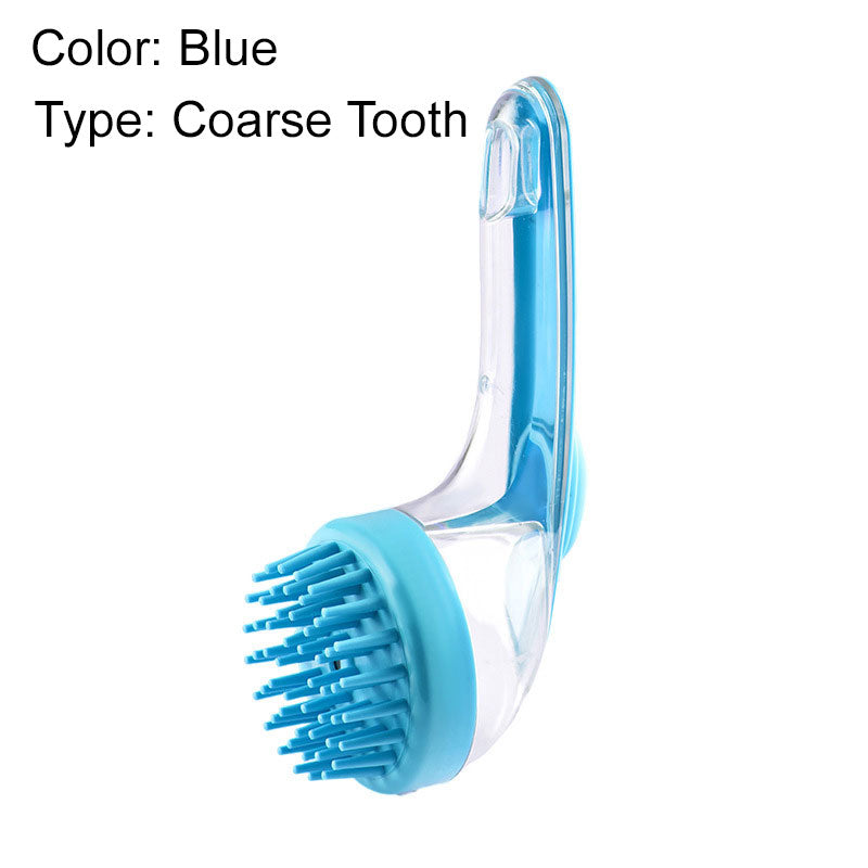 Pet bath brush with a long handle and shampoo dispenser