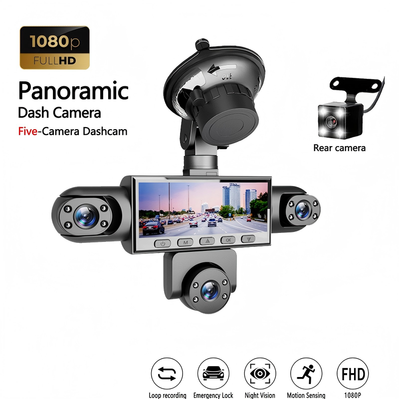 🚗50% OFF NOW ! 📹HD 1080P Multi-Lens Dash Cam – Night Vision, Loop Recording, Motion Sensing Panoramic 5-Camera Car Driving Recorder