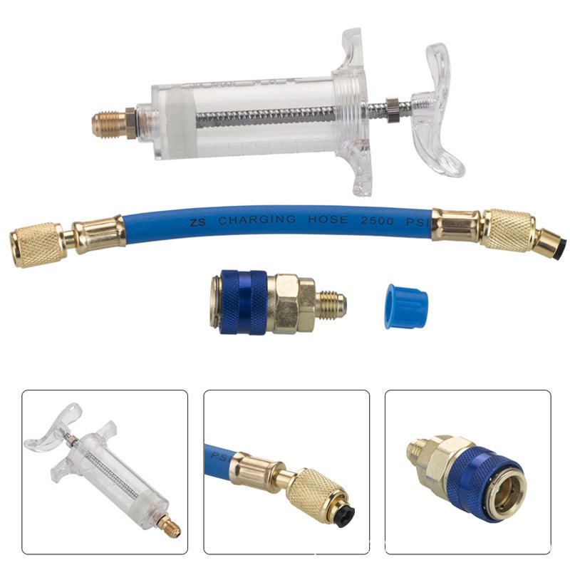 🔧 LIMITED-TIME 50% OFF! 💥Precision AC Oil Dye Injector – Brass Construction, High Pressure Hose, Clear Barrel