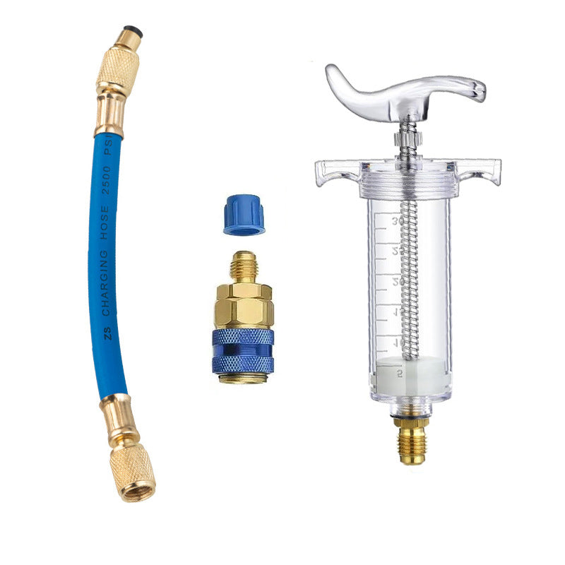 🔧 LIMITED-TIME 50% OFF! 💥Precision AC Oil Dye Injector – Brass Construction, High Pressure Hose, Clear Barrel