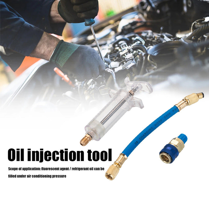 🔧 LIMITED-TIME 50% OFF! 💥Precision AC Oil Dye Injector – Brass Construction, High Pressure Hose, Clear Barrel