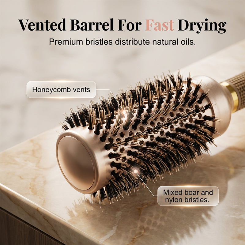 💇50% OFF NOW! Professional Vented Round Hair Brush – Boar & Nylon Bristle Curling Blow Dry Brush, Honeycomb Vent Barrel for Fast Drying, Volume & Smooth Hairstyle at Home Salon