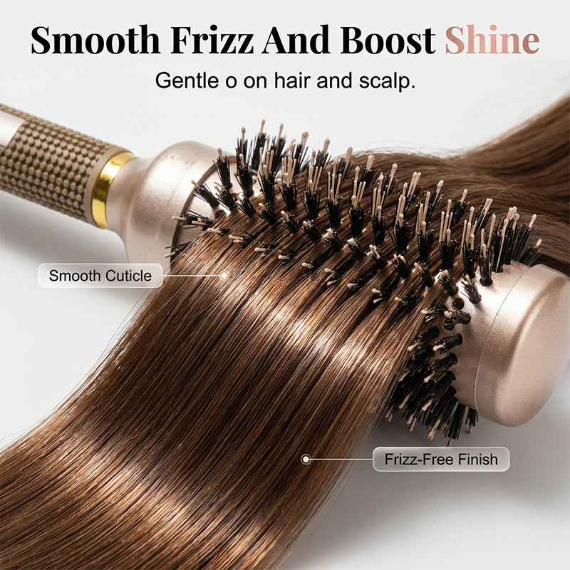 💇50% OFF NOW! Professional Vented Round Hair Brush – Boar & Nylon Bristle Curling Blow Dry Brush, Honeycomb Vent Barrel for Fast Drying, Volume & Smooth Hairstyle at Home Salon