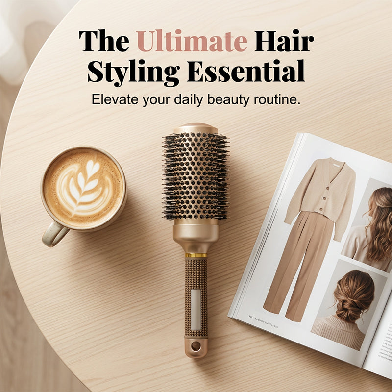 💇50% OFF NOW! Professional Vented Round Hair Brush – Boar & Nylon Bristle Curling Blow Dry Brush, Honeycomb Vent Barrel for Fast Drying, Volume & Smooth Hairstyle at Home Salon