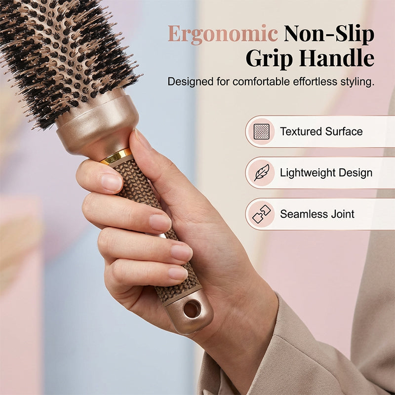 💇50% OFF NOW! Professional Vented Round Hair Brush – Boar & Nylon Bristle Curling Blow Dry Brush, Honeycomb Vent Barrel for Fast Drying, Volume & Smooth Hairstyle at Home Salon