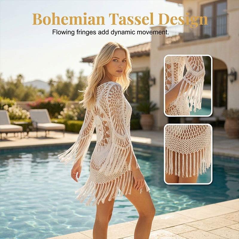 👙 50% OFF NOW! 🌊 Bohemian Crochet Beach Cover-Up with Tassels – Breathable, flowy & boho chic – perfect for poolside, sand or summer vacations – adjustable fit 🧶
