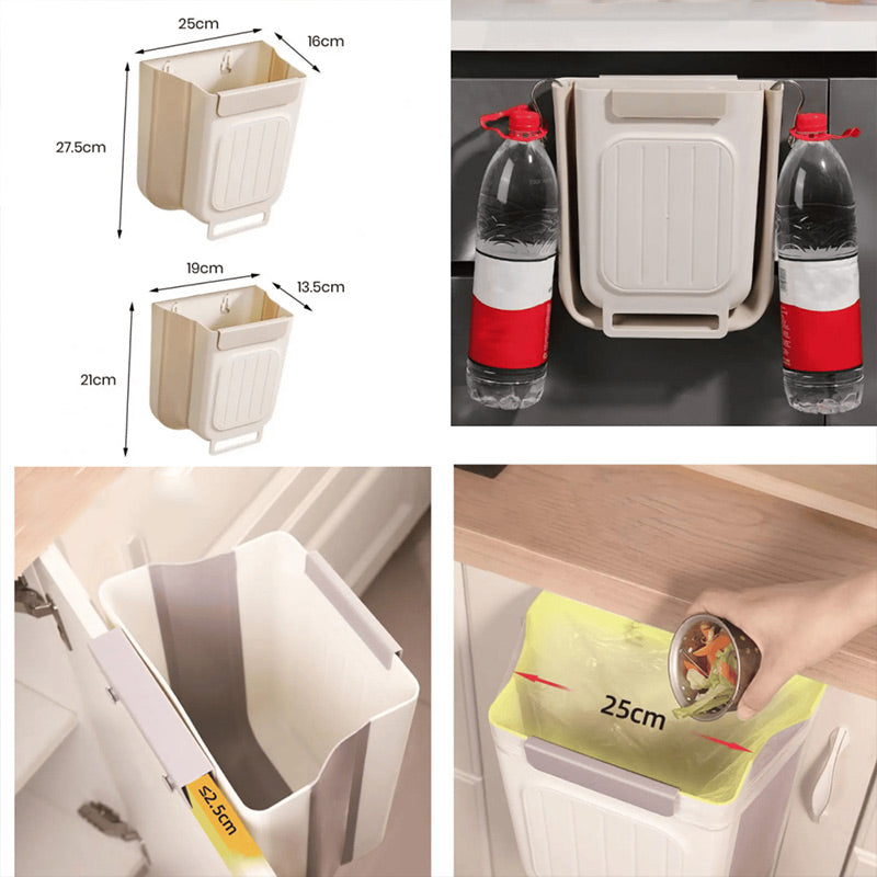🍃50% OFF NOW! Multipurpose Hanging Collapsible Kitchen Trash Can‑Space‑Saving Wall Mount Foldable Waste Bin, Hanging Garbage Container for Food Scraps, Cabinet Door Mount for Home Kitchen Countertop Prep