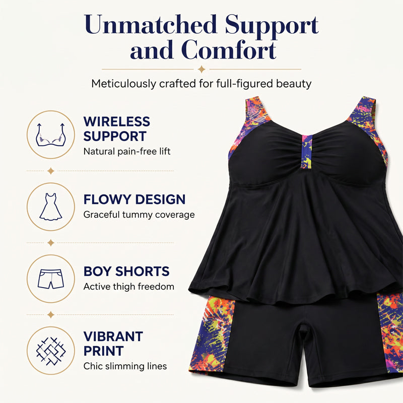 👙 LIMITED-TIME 50% OFF! 💐 Women's Flowy Tankini Top and Shorts Bathing Suit – Tummy Control, Boy Shorts, Supportive ✨