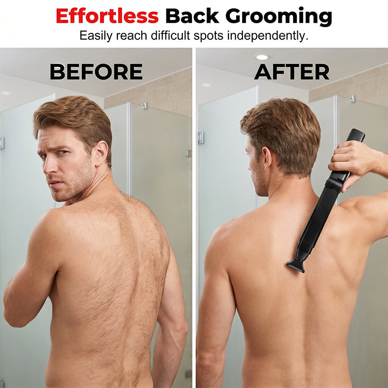 🔥50% OFF!!📢🪒 Reach-Anywhere Body Trimmer – Extendable Handle & Precision Heads, Trim Your Back, Chest & Legs Yourself Without Needing a Helping Hand 🧔✨