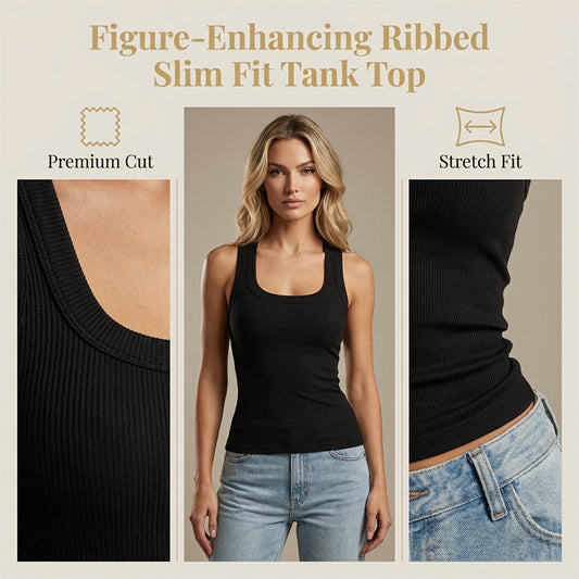 Women's Ribbed U-Neck Slim Fit Tank Top