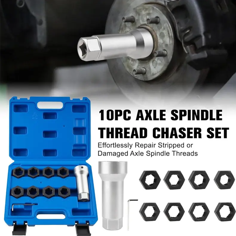🔧 50% OFF NOW! ⚙️ 10-Piece Axle Spindle Thread Chaser Set – CR-MO Steel, 8 Sizes & Portable Case 🛠️
