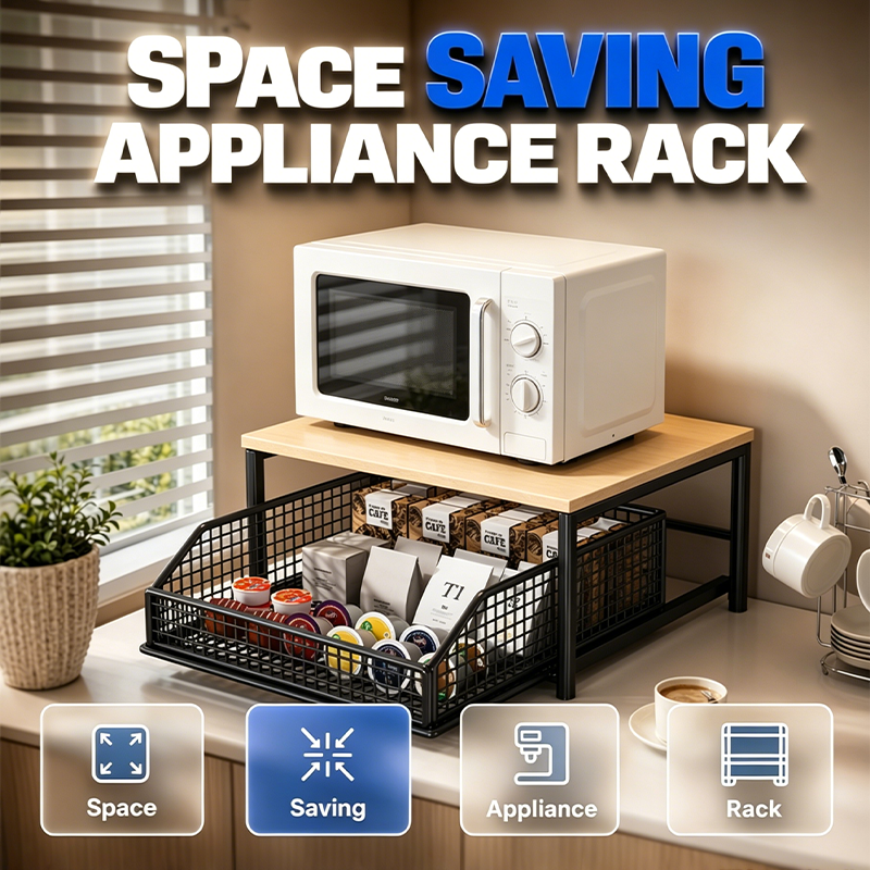 📦 50% Off!  2-Tier Kitchen Microwave Stand with Slide-Out Storage Drawer