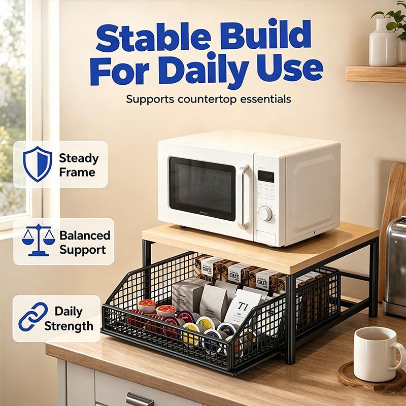 📦 50% Off!  2-Tier Kitchen Microwave Stand with Slide-Out Storage Drawer