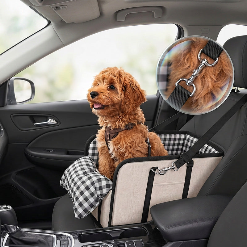 🐶50% OFF NOW! Secure Travel Pet Booster – Portable Dog Car Seat Booster, Safety Harness Included Soft Padded Pet Travel Carrier for Small & Medium Dogs, Fits Car Front Seats