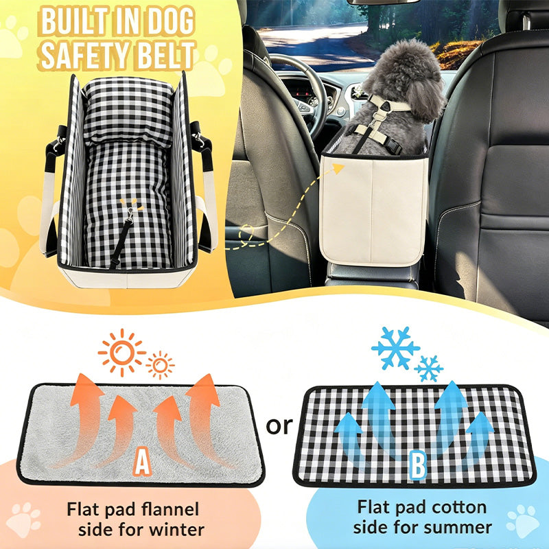 🐶50% OFF NOW! Secure Travel Pet Booster – Portable Dog Car Seat Booster, Safety Harness Included Soft Padded Pet Travel Carrier for Small & Medium Dogs, Fits Car Front Seats