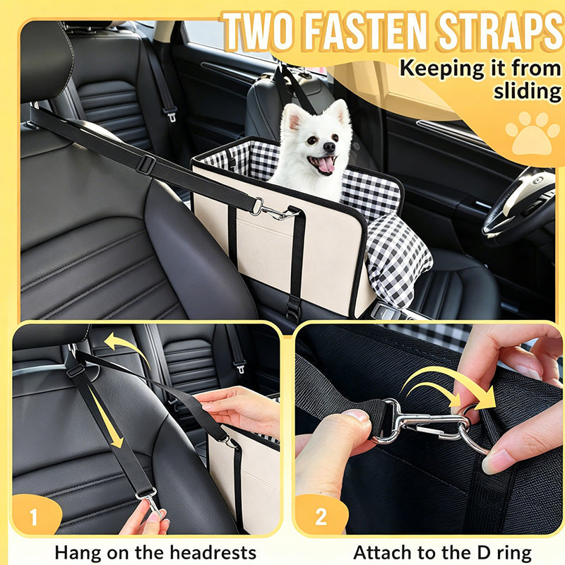 🐶50% OFF NOW! Secure Travel Pet Booster – Portable Dog Car Seat Booster, Safety Harness Included Soft Padded Pet Travel Carrier for Small & Medium Dogs, Fits Car Front Seats